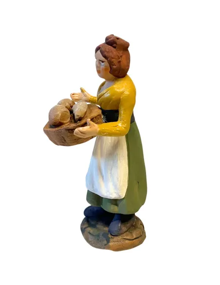 Donna con cesto pane in terracotta 10 cm
