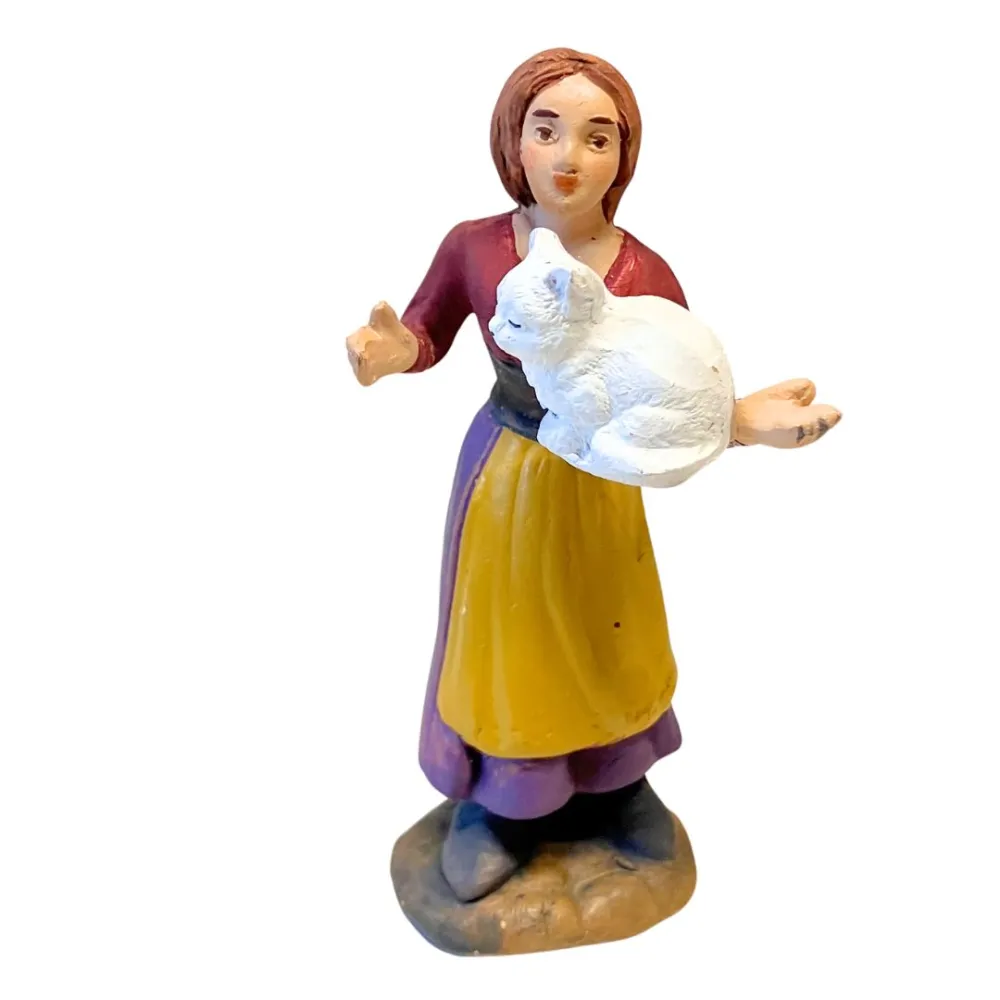 10 cm Terracotta Woman with Cat