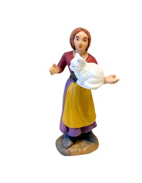 10 cm Terracotta Woman with Cat