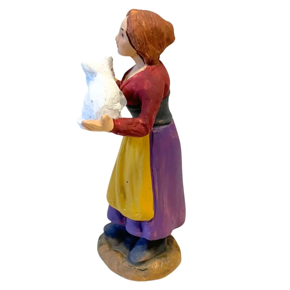 10 cm Terracotta Woman with Cat