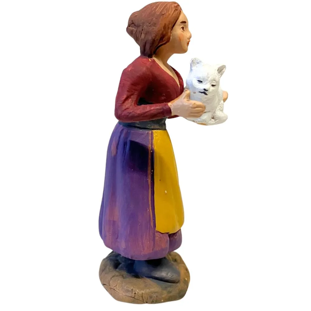 10 cm Terracotta Woman with Cat