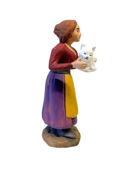 10 cm Terracotta Woman with Cat