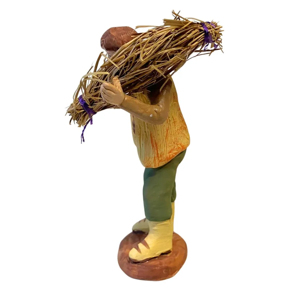10 cm Terracotta Young Man Carrying a Bundle of Hay
