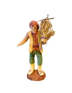 10 cm Terracotta Young Man Carrying a Bundle of Hay