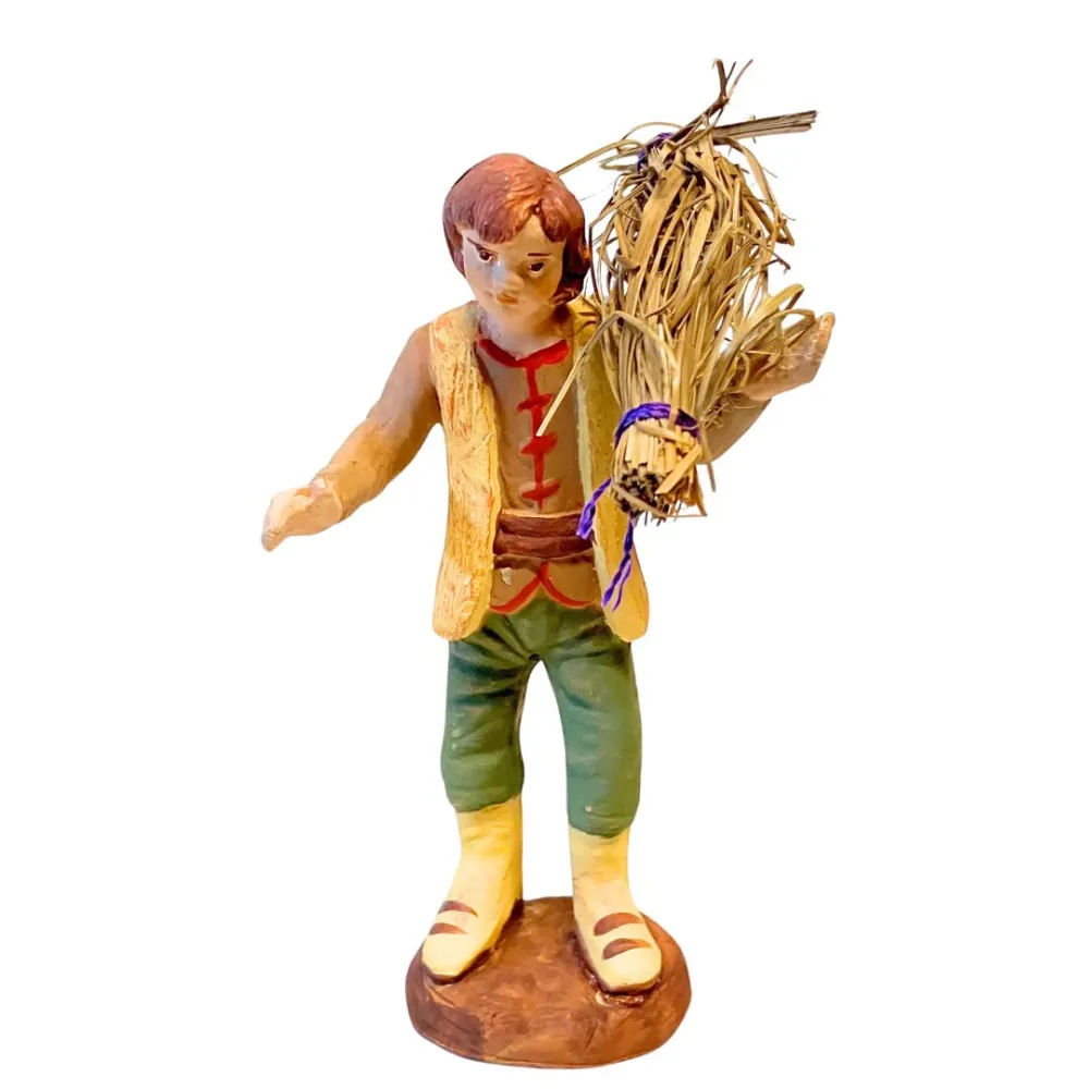 10 cm Terracotta Young Man Carrying a Bundle of Hay