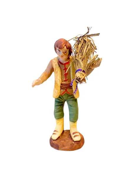 10 cm Terracotta Young Man Carrying a Bundle of Hay
