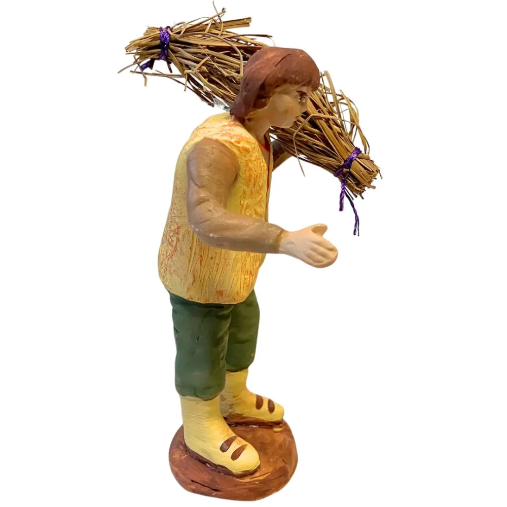 10 cm Terracotta Young Man Carrying a Bundle of Hay