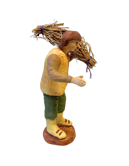 10 cm Terracotta Young Man Carrying a Bundle of Hay