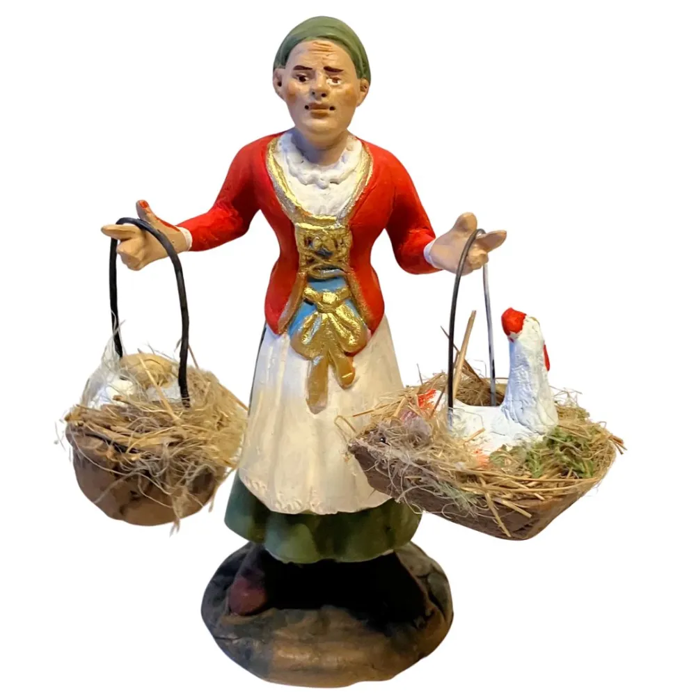 12 cm Terracotta Woman with Hen and Egg Baskets
