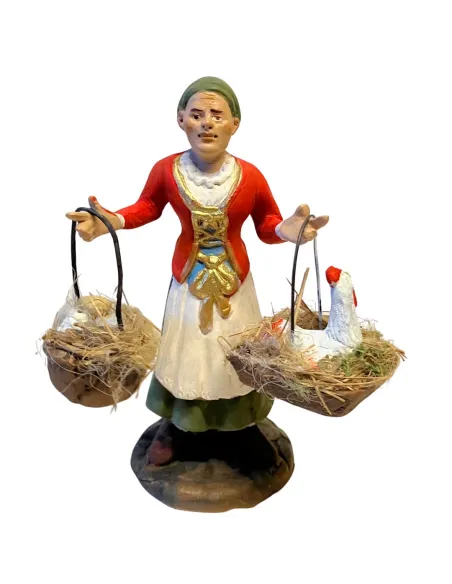 12 cm Terracotta Woman with Hen and Egg Baskets