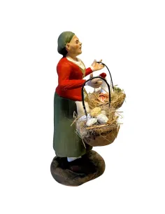 Donna con ceste gallina e uova 12 cm 2