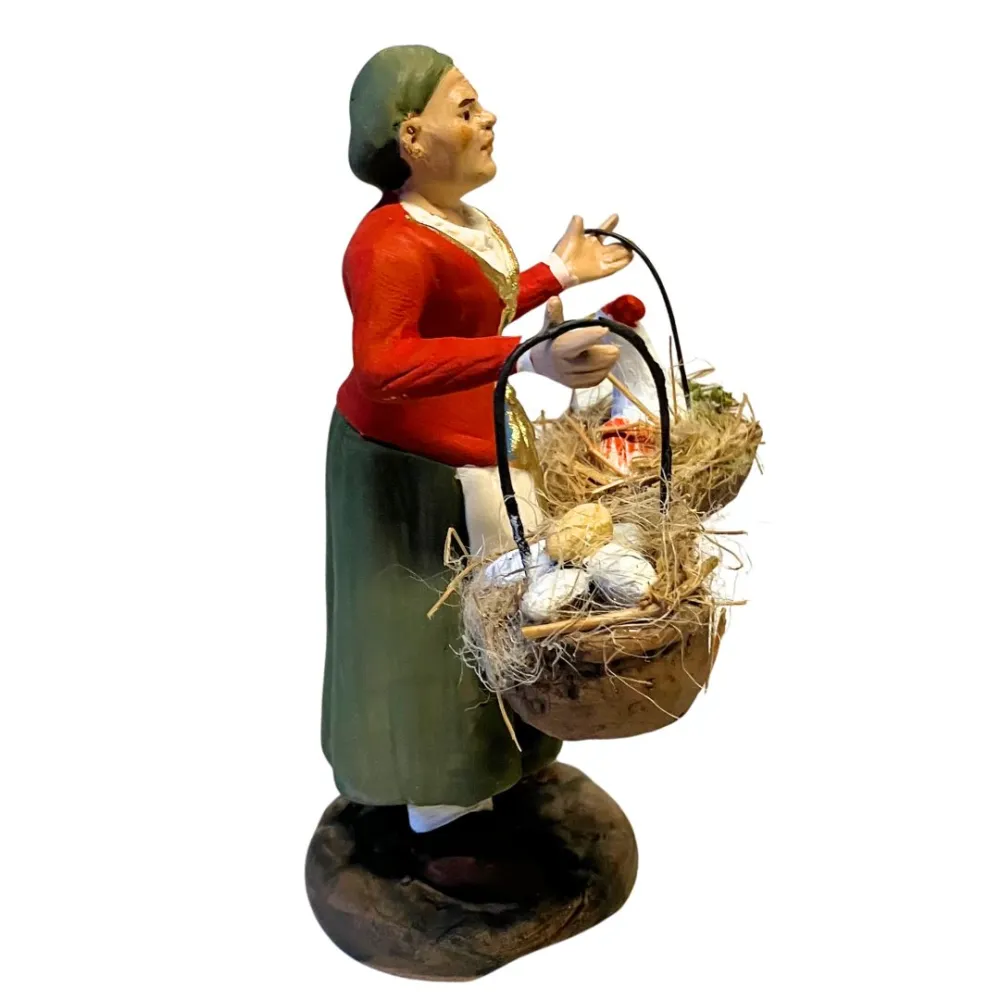 12 cm Terracotta Woman with Hen and Egg Baskets