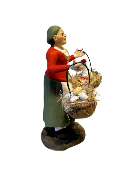 Donna con ceste gallina e uova 12 cm