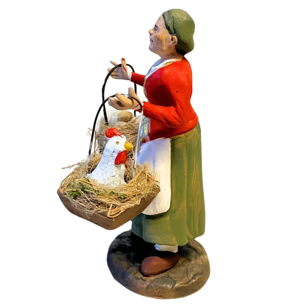 12 cm Terracotta Woman with Hen and Egg Baskets