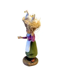 12 cm Terracotta Woman with Basket and Geese 2