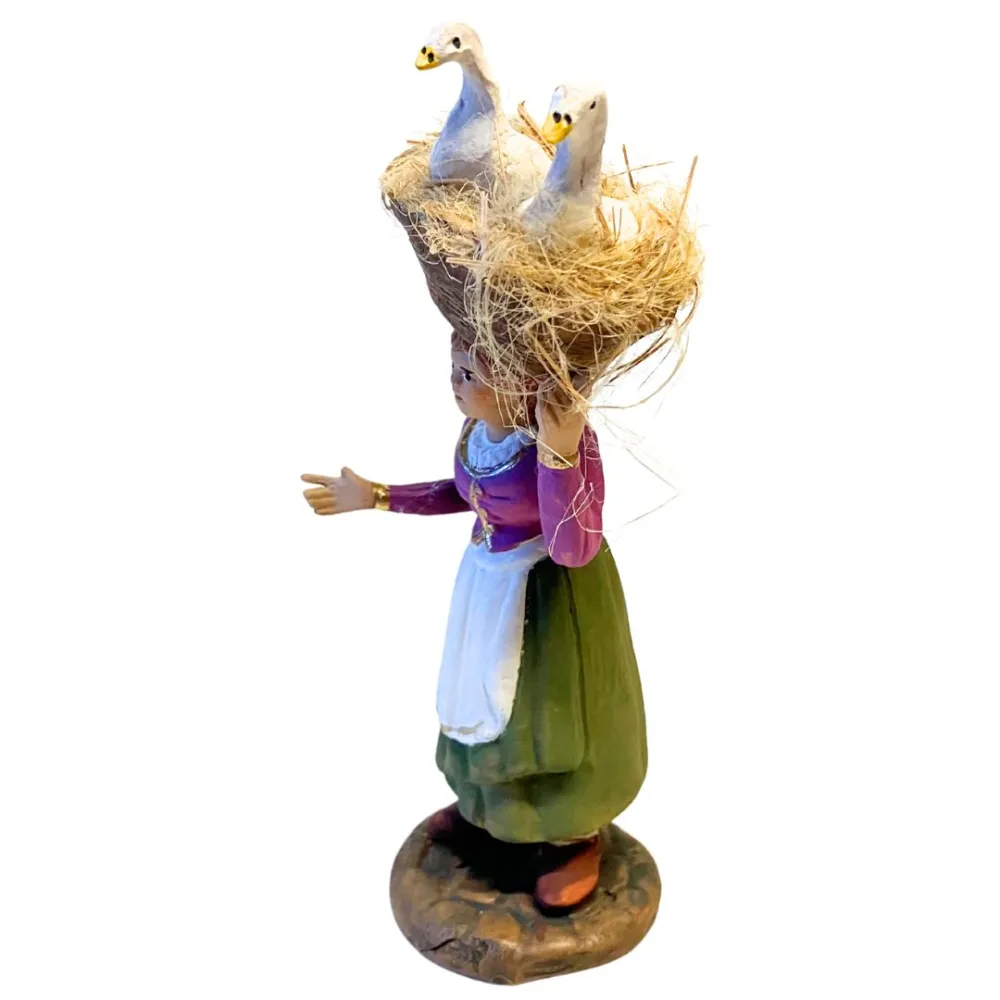 12 cm Terracotta Woman with Basket and Geese