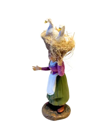 12 cm Terracotta Woman with Basket and Geese