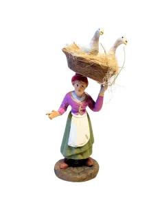 12 cm Terracotta Woman with Basket and Geese