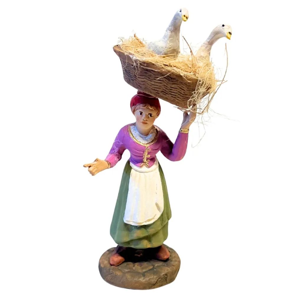 12 cm Terracotta Woman with Basket and Geese