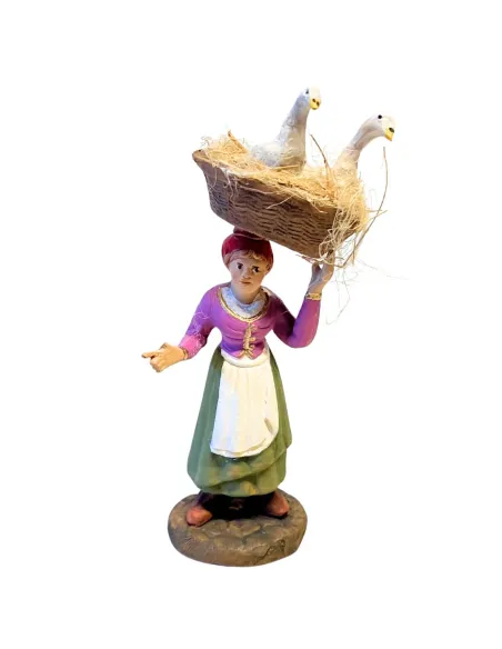 12 cm Terracotta Woman with Basket and Geese