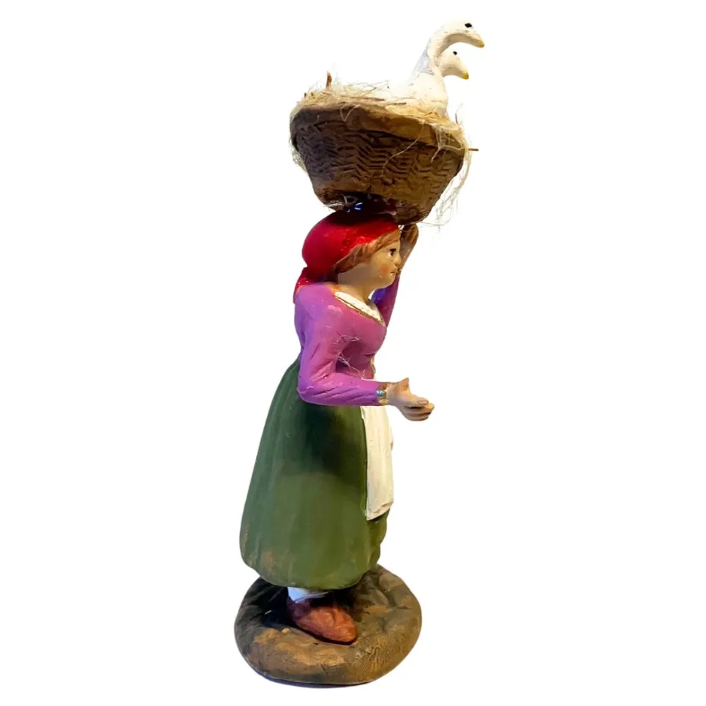 12 cm Terracotta Woman with Basket and Geese