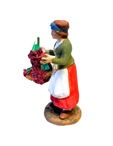 Donna con cesto uva in terracotta 12 cm