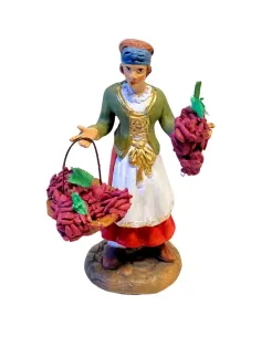 Donna con cesto uva in terracotta 12 cm