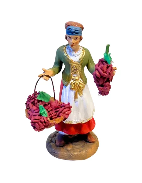 Donna con cesto uva in terracotta 12 cm