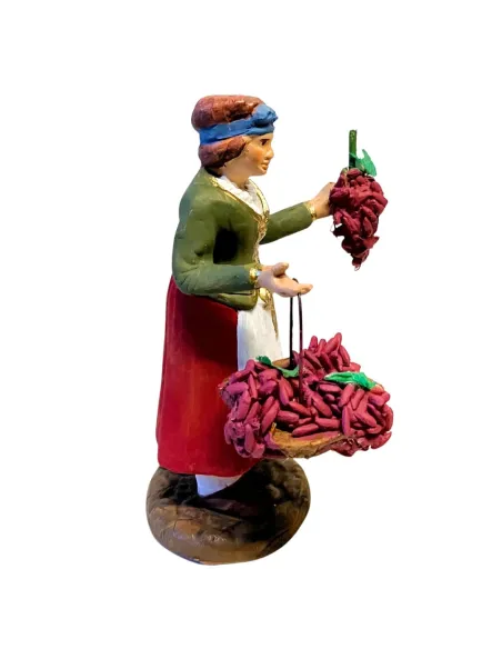 Donna con cesto uva in terracotta 12 cm