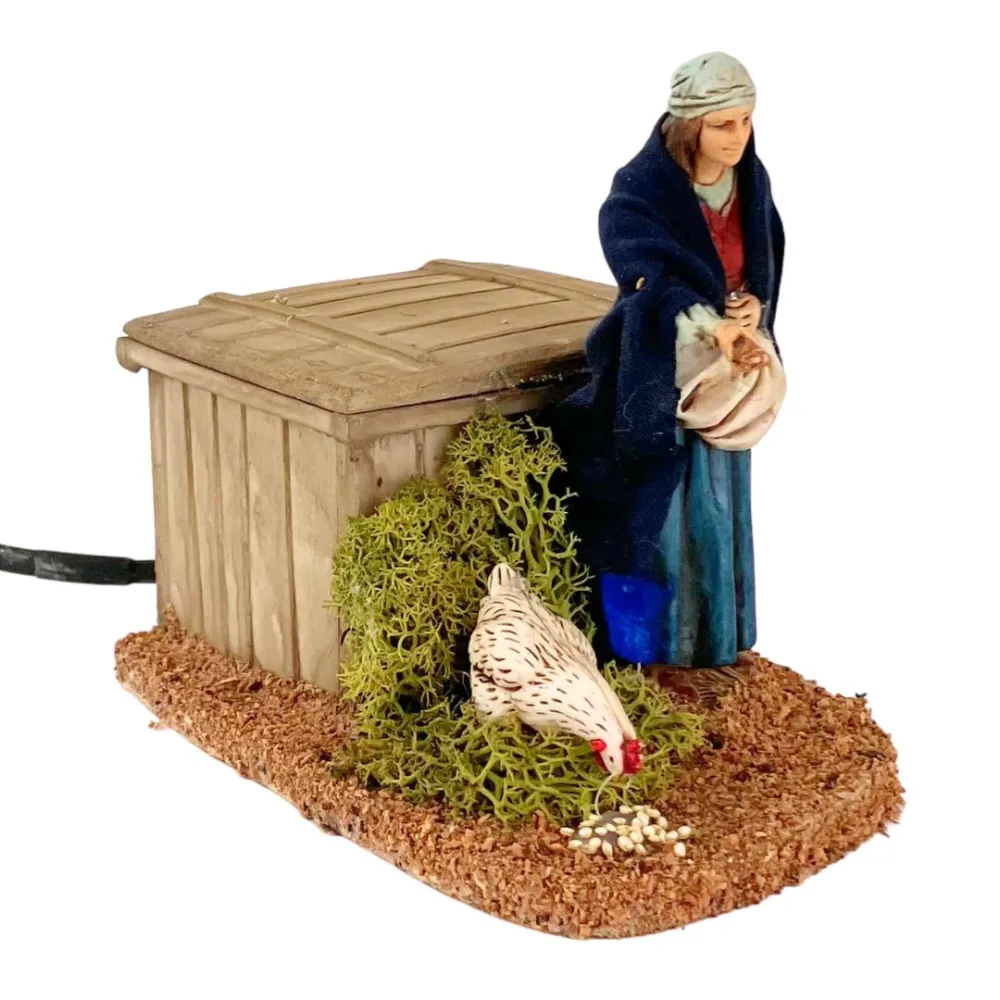 Animated 12 cm PVC Landi Woman Feeding a Hen