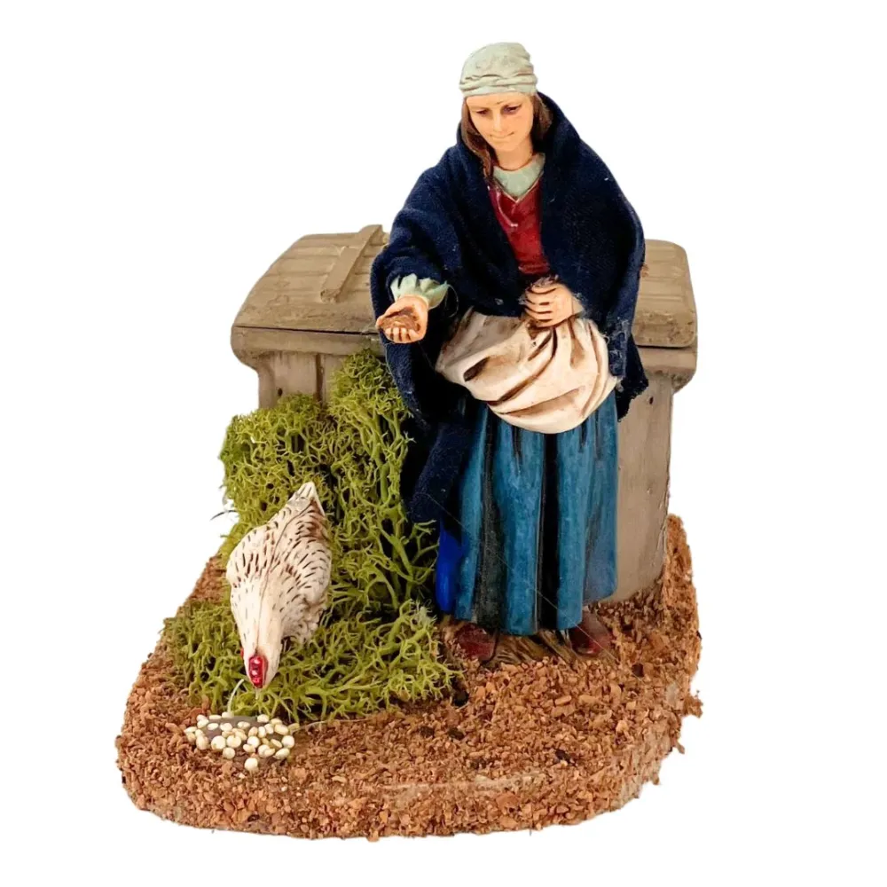Animated 12 cm PVC Landi Woman Feeding a Hen