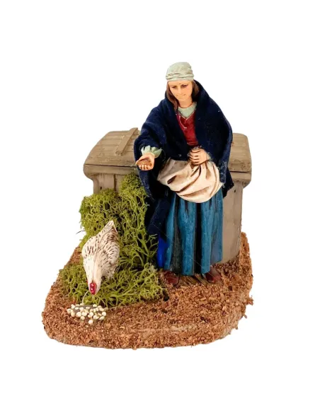 Animated 12 cm PVC Landi Woman Feeding a Hen