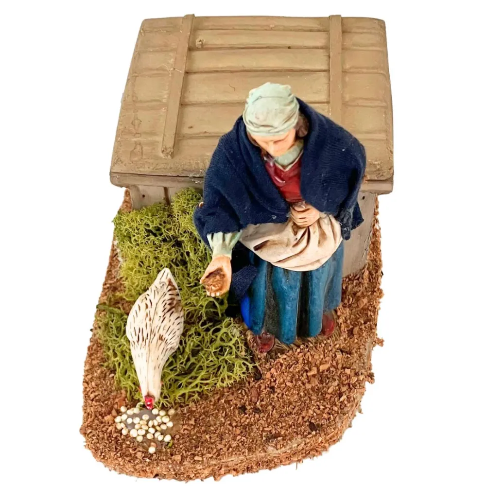 Animated 12 cm PVC Landi Woman Feeding a Hen