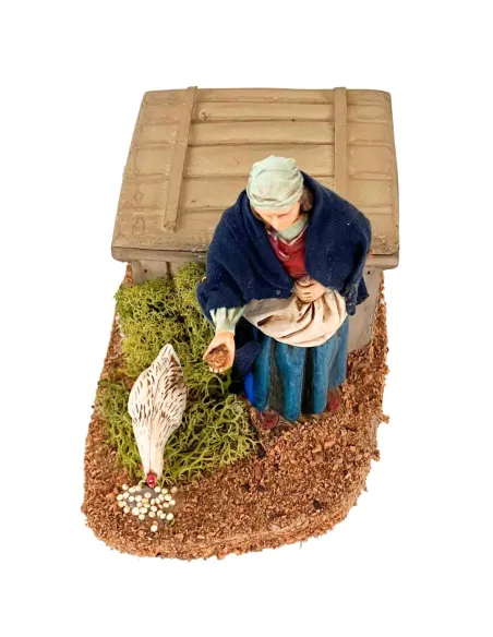 Animated 12 cm PVC Landi Woman Feeding a Hen