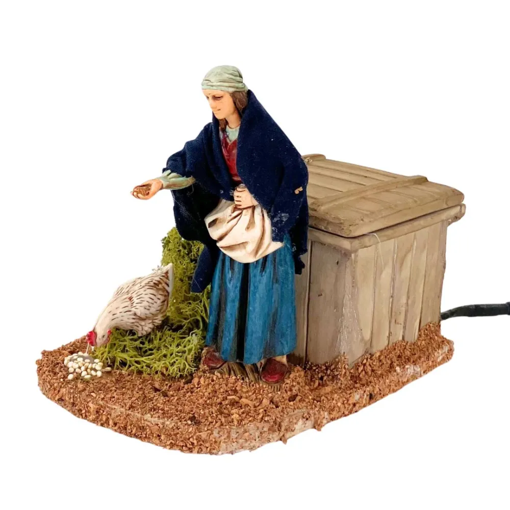 Animated 12 cm PVC Landi Woman Feeding a Hen