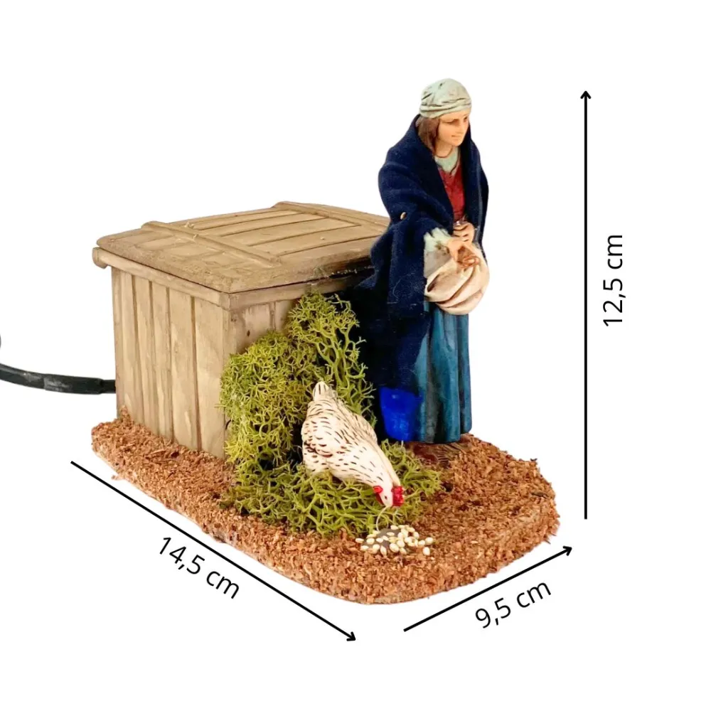 Animated 12 cm PVC Landi Woman Feeding a Hen