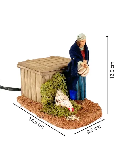 Donna Landi che ciba gallina in movimento 12 cm