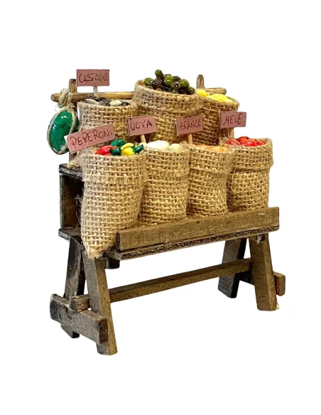 Bancarella con frutta e ortaggi per statue da 10-15 cm