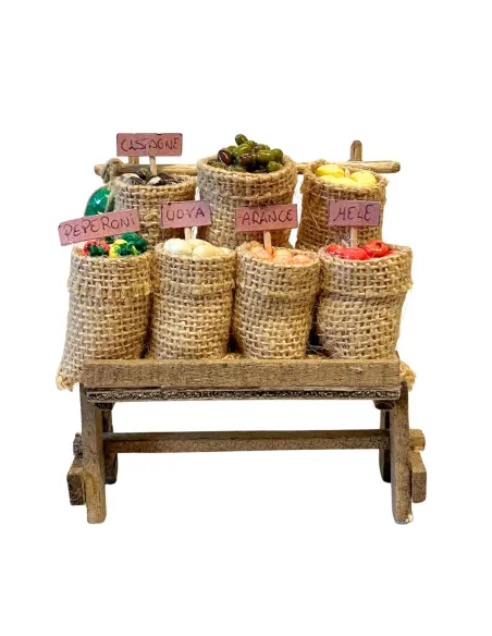 Bancarella con frutta e ortaggi per statue da 10-15 cm