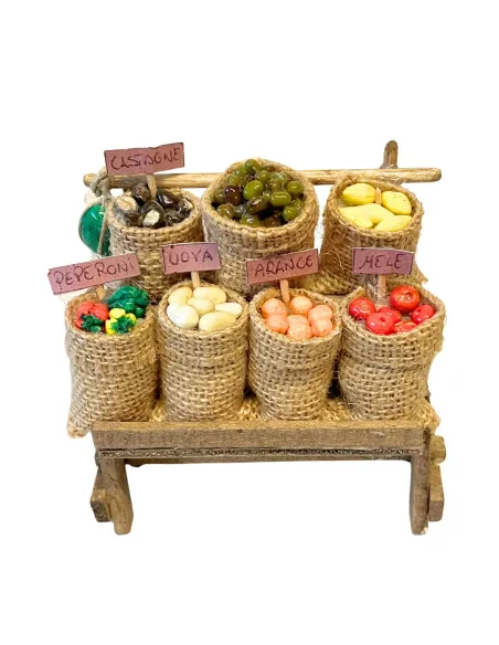 Bancarella con frutta e ortaggi per statue da 10-15 cm