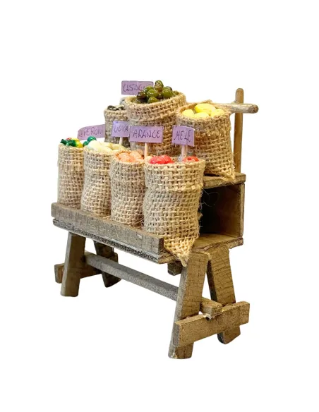 Bancarella con frutta e ortaggi per statue da 10-15 cm