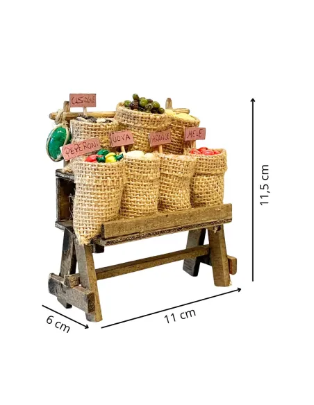 Bancarella con frutta e ortaggi per statue da 10-15 cm