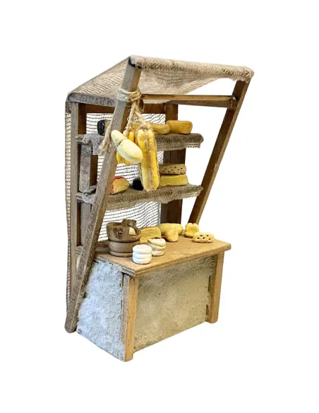 Bancarella con formaggi per statue da 10-15 cm