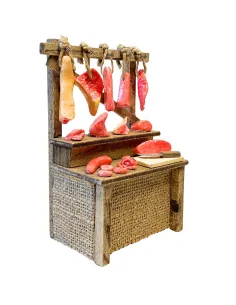 Bancarella con carne per statue da 10-15 cm