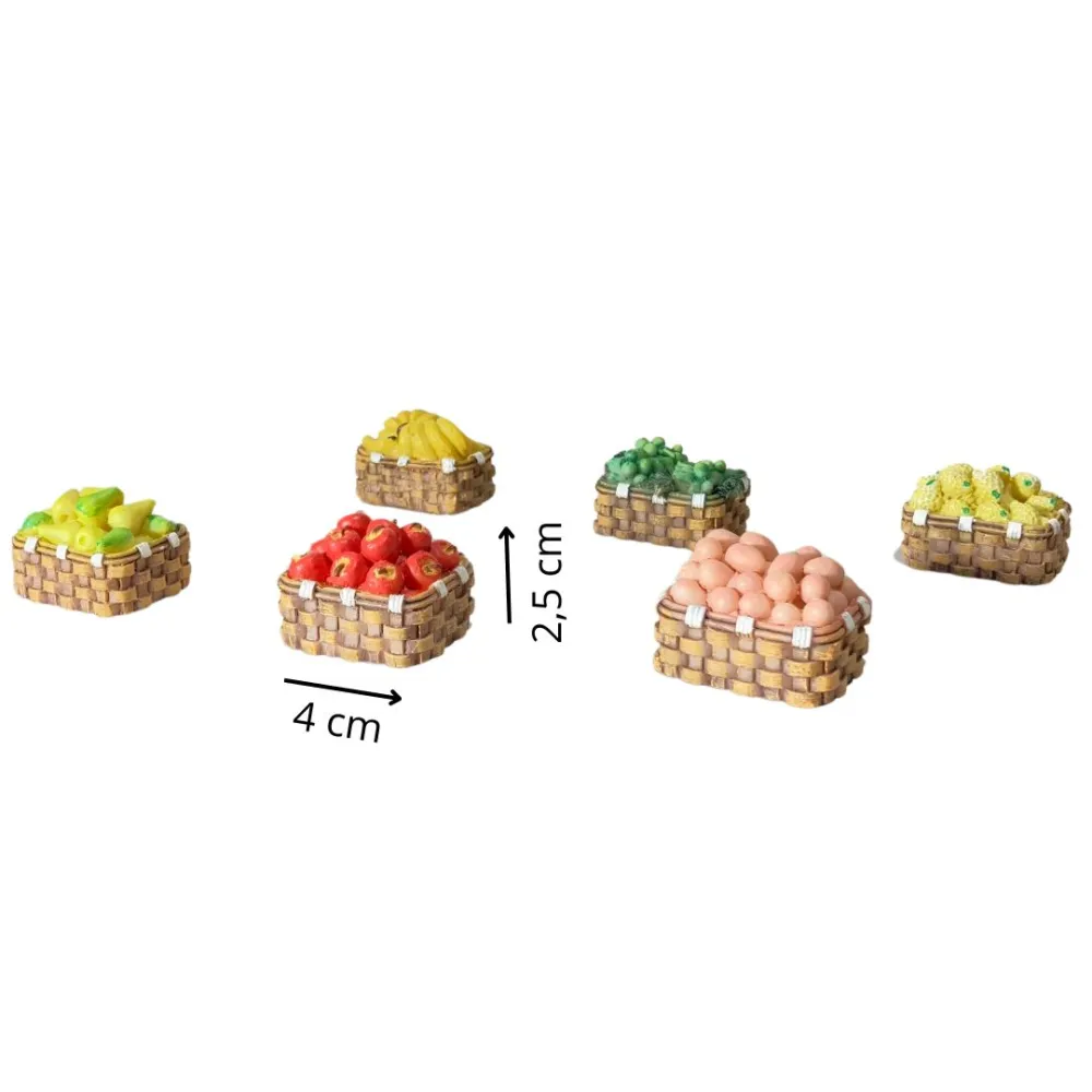 Set of 6 Resin Baskets with Fruit and Eggs for 20–25 cm Nativity Figures