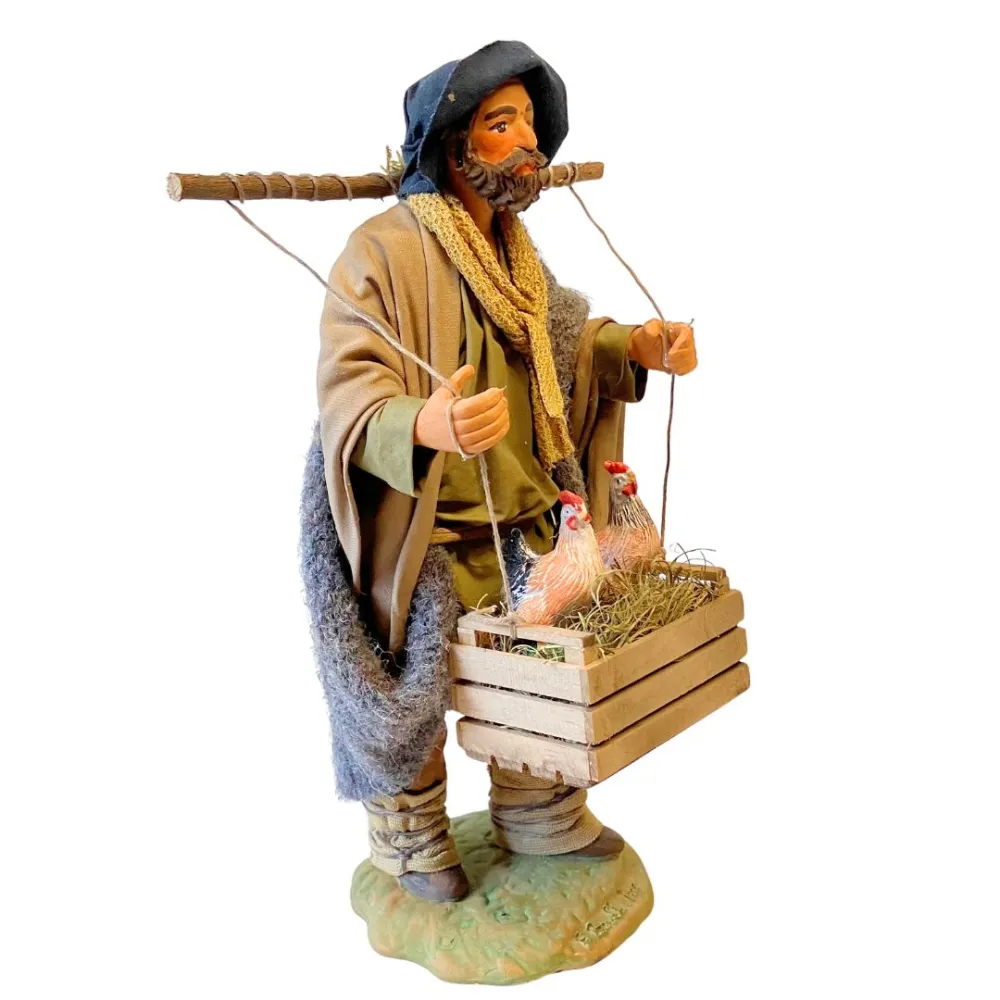 25 cm Terracotta Man with Hens