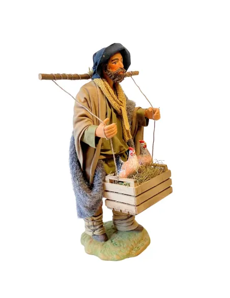 Uomo con galline in terracotta 25 cm