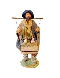Uomo con galline in terracotta 25 cm