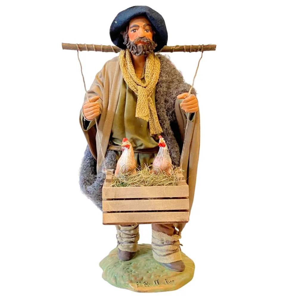 25 cm Terracotta Man with Hens