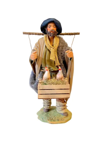Uomo con galline in terracotta 25 cm
